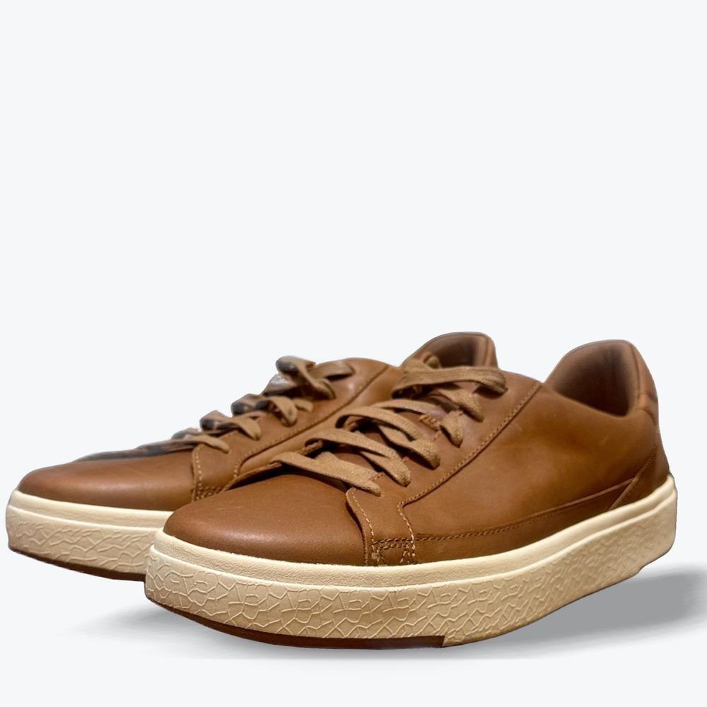 Kizik Vegas Sneakers Hands Free Lace Loafer Cognac Brown Leather Mens 12 Low Top